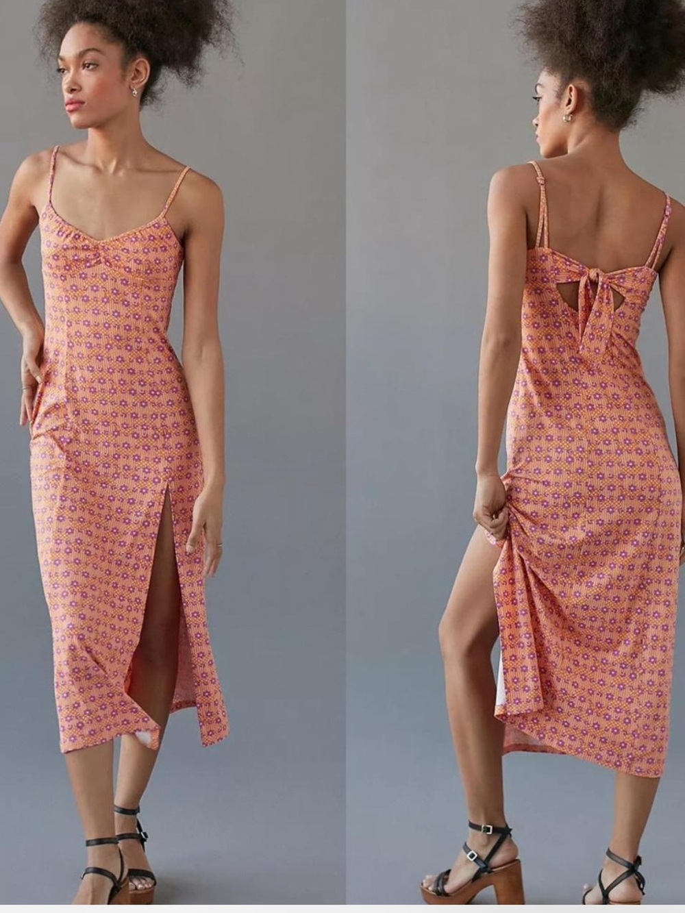 UO Orange Floral Arna Midi Slip Dress. Size XS. - Picture 1 of 14